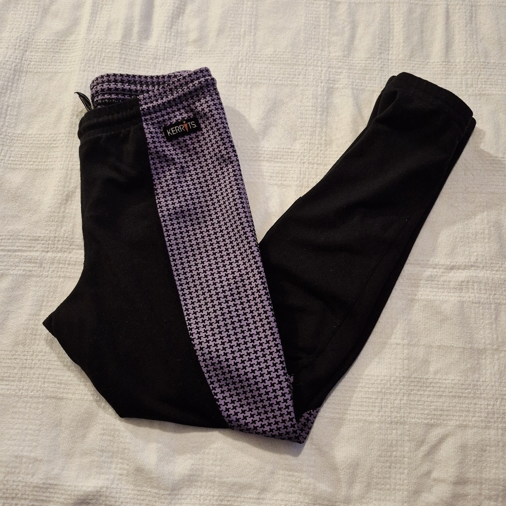 Kerrits girls XL equestrian riding tights, black and purple houndstooth VGUC